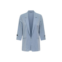 Image 3 : Détail des manches 3/4 retroussées avec bouton du blazer Only femme bleu azur — Delvale