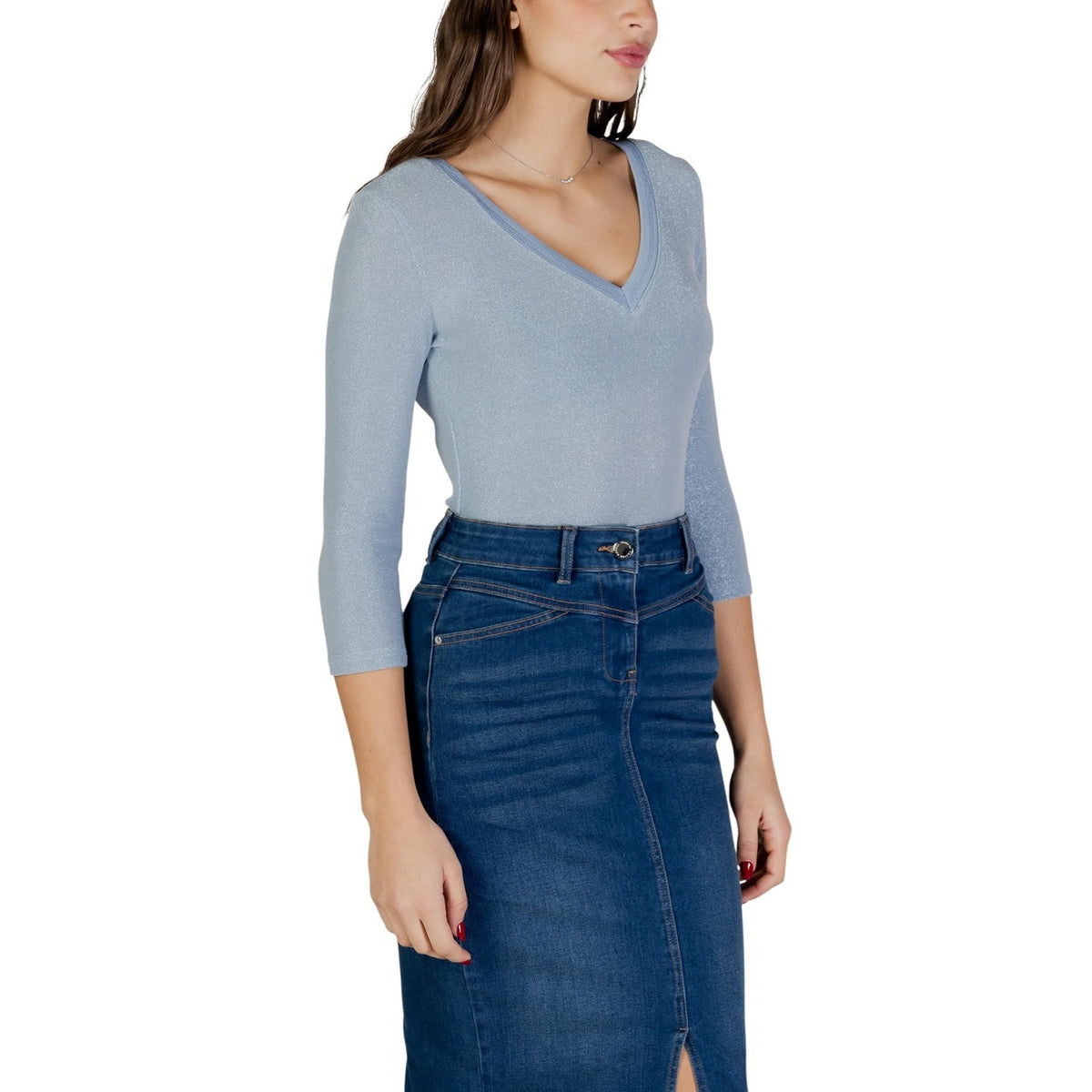 Image 3 : T-shirt Morgan De Toi femme bleu azur vue d'ensemble manches longues — delvale
