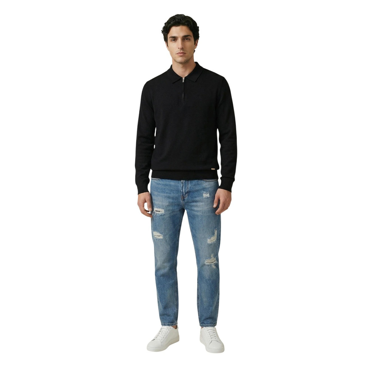 Image 3 : Pull Gianni Lupo homme noir porté, coupe classique manches longues — delvale