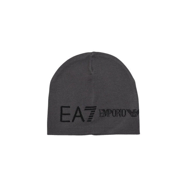 Image 1 : Chapeau homme EA7 Emporio Armani gris, vue de face avec logo contrasté — Delvale