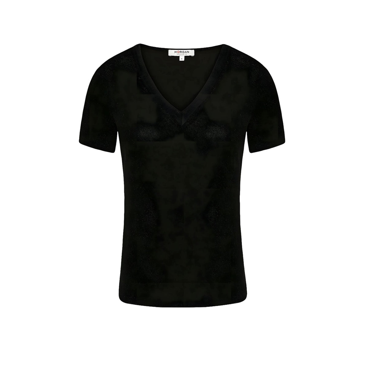 Image 1 : T-shirt noir Morgan De Toi col V manches courtes pour femme — delvale