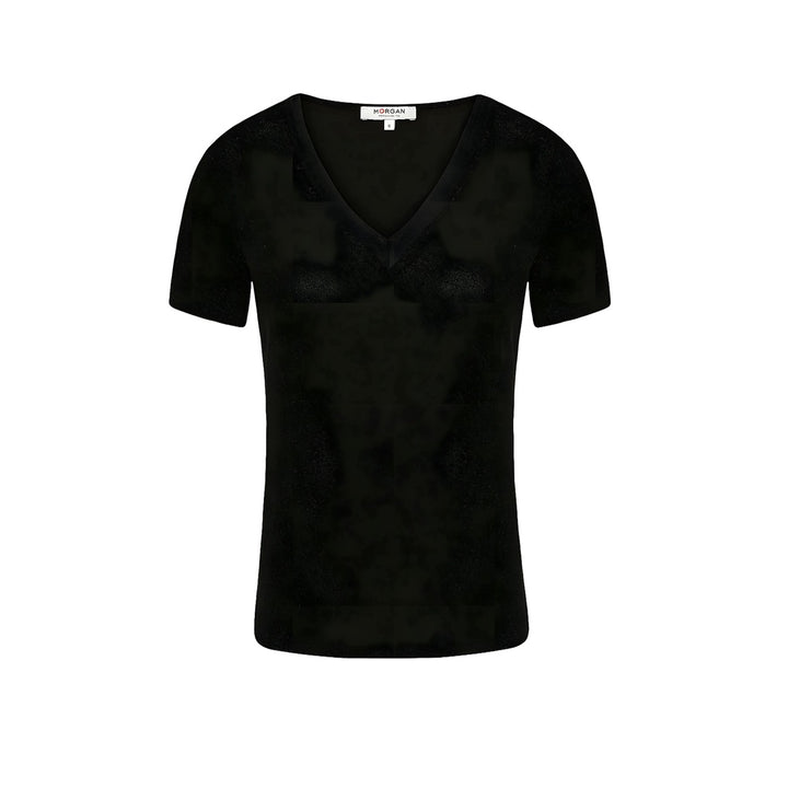 Image 1 : T-shirt noir Morgan De Toi col V manches courtes pour femme — delvale