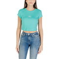 Calvin Klein Jeans Top Femme Turquoise Col Rond Manches Courtes