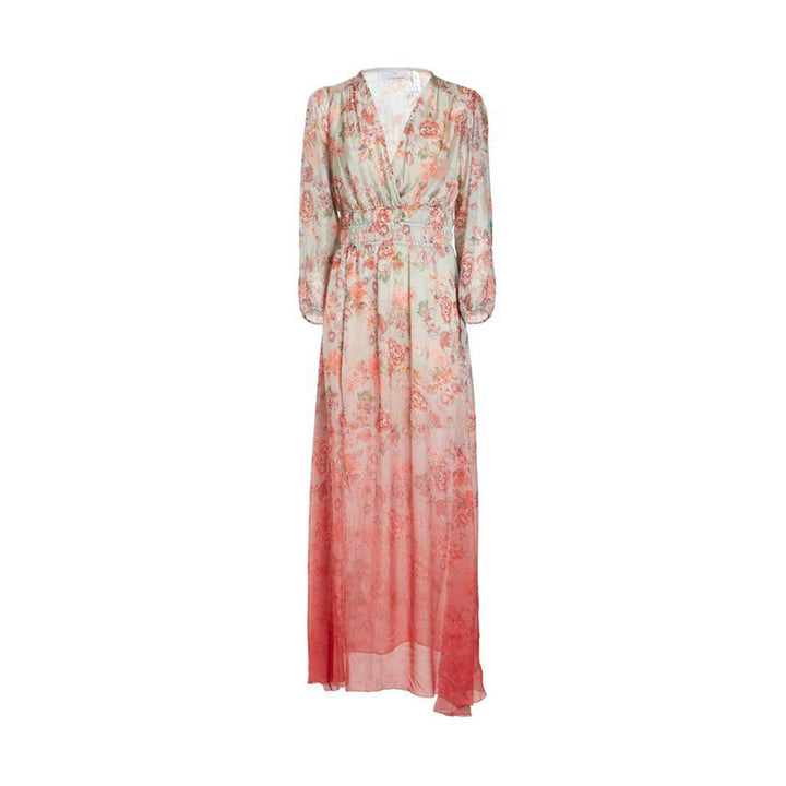 Image 1 : Robe Guess rouge à motif floral avec encolure V et manches 3/4, vue de face — Delvale