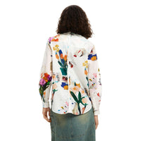 Image 3 : Vue portée de la chemise Desigual femme blanche motif floral manches longues — delvale