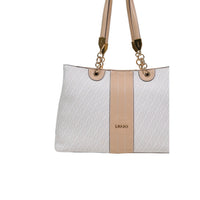 Image 3 : Vue de profil du tote bag Liu Jo monogramme, mise en valeur de la structure et des finitions dorées — Delvale