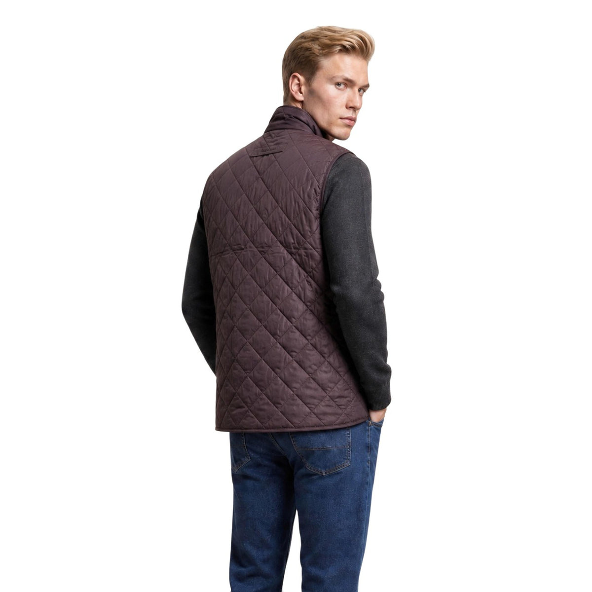Image 4 : Détail du rembourrage matelassé et des poches du gilet Barbour homme marron — Delvale
