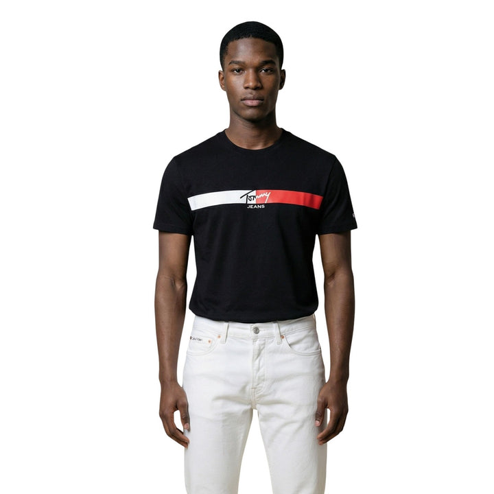 Image 1 : T-shirt Tommy Hilfiger Jeans noir homme coton organique vue face — Delvale