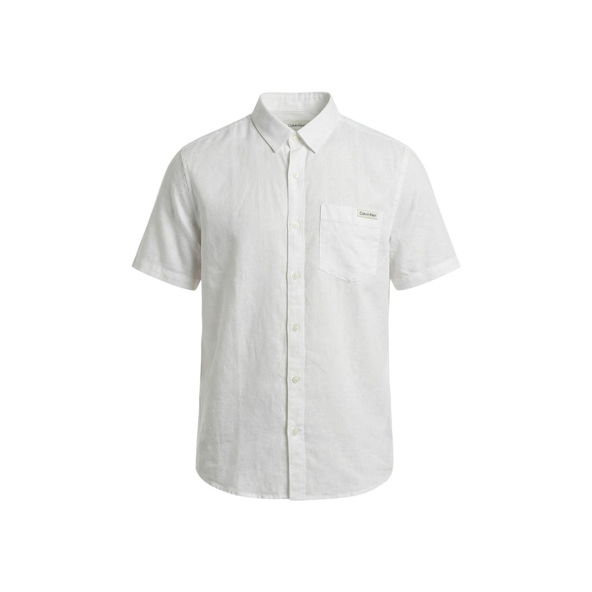 Image 2 : Chemise Calvin Klein Jeans homme blanche, détail du col structuré et du boutonnage frontal en lin-lyocell — Delvale