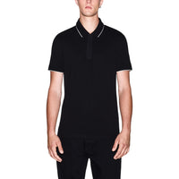 Polo Armani Exchange homme bleu marine col polo liseré blanc — vue de face fond blanc — Delvale