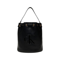 Image 1 : Sac seau Calvin Klein femme noir avec monogramme CK gaufré et cordon doré — delvale