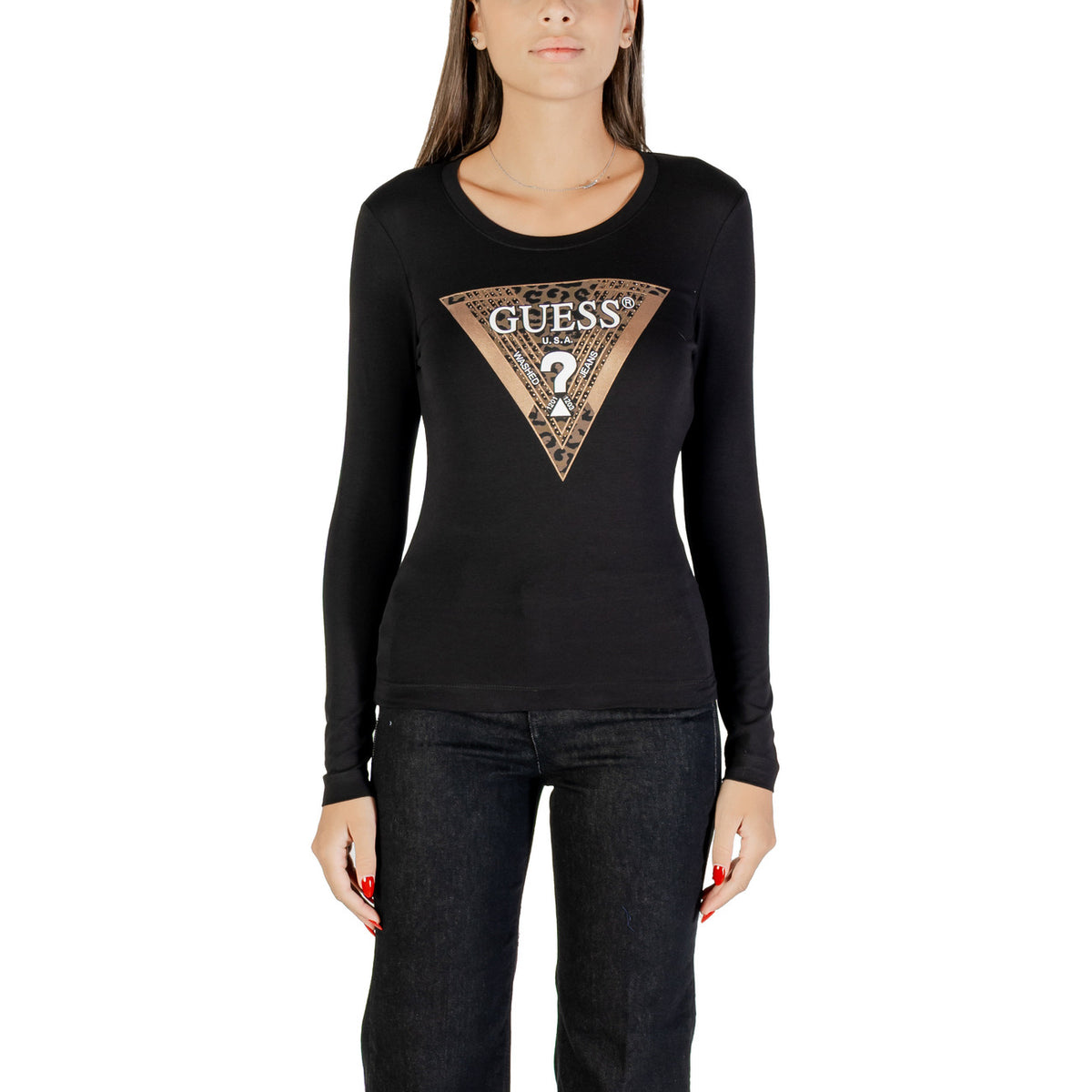 Image 4 : T-shirt Guess femme beige manches longues coupe ajustée — delvale