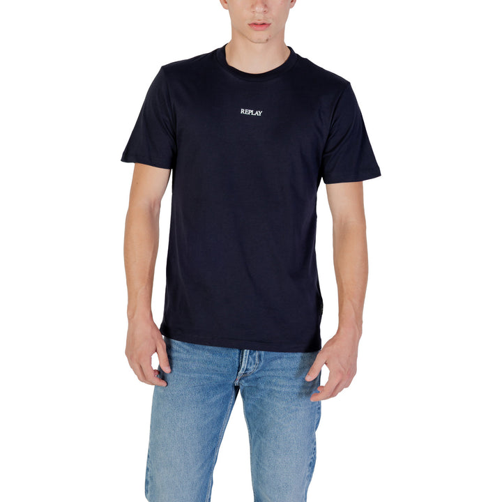 Image 1 : T-shirt Replay homme bleu avec impression frontale, manches courtes et col rond — Delvale