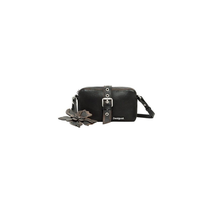 Image 1 : Sac bandoulière Desigual marron vieilli format mini avec breloque fleur et détails métalliques — delvale