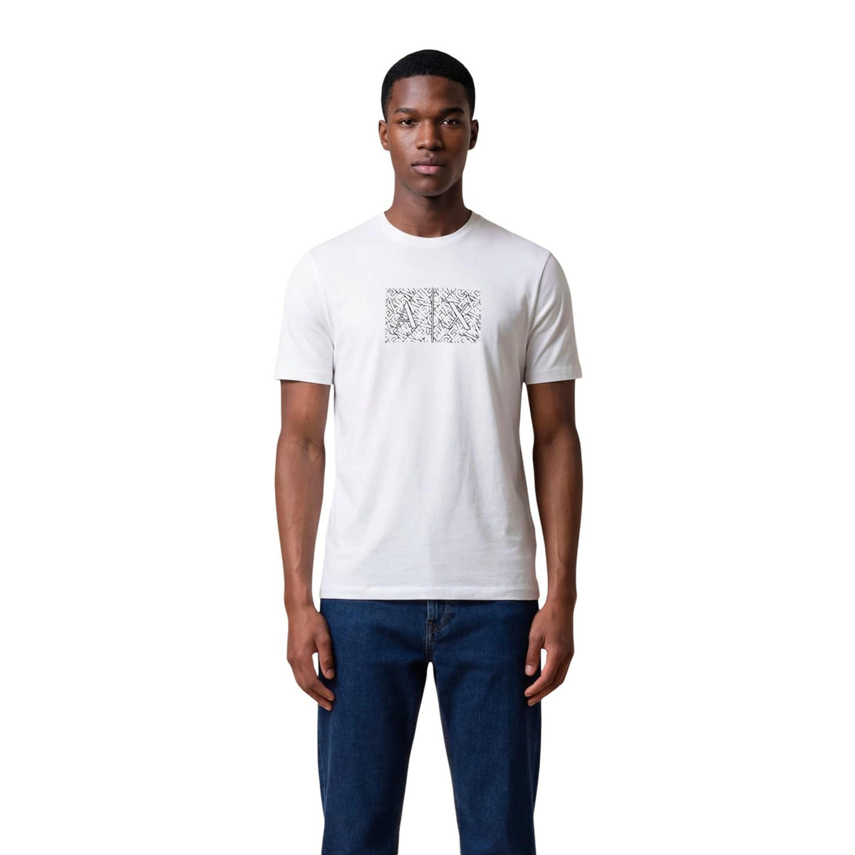 T-shirt Armani Exchange homme blanc print block – vue de face variante coloris