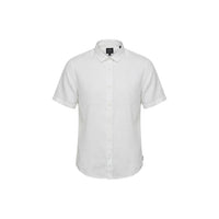 Chemise Armani Exchange blanc lin à plat — détail col et matière lin naturel