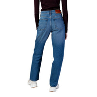 Image 2 : Vue de face jean femme Calvin Klein Jeans droit taille haute, délavé bleu moyen, détail badge marque sur ceinture — Delvale