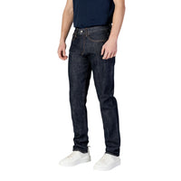 Image 2 : Jean slim Armani Exchange homme bleu monochrome, détail coupe et finitions — delvale