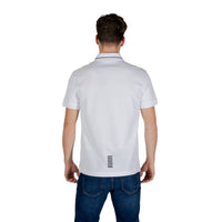 Image 2 : Détail du col polo et fermeture boutonnée du polo Ea7 blanc homme — Delvale