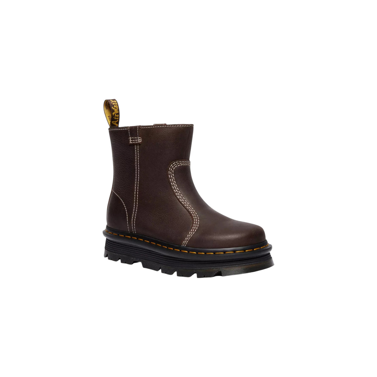 Image 2 : Dr. Martens Zebzag Rigger marron femme vue profil avec détails cuir — delvale