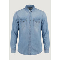 Image 5 : Chemise Replay homme bleu azur, vue trois quarts, style western denim manches longues — Delvale