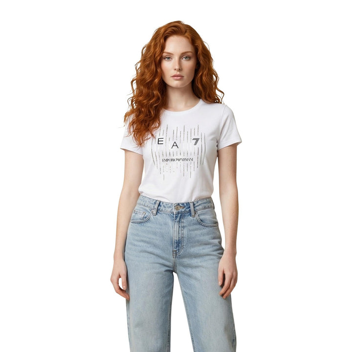 Image 1 : T-shirt EA7 femme blanc à paillettes manches courtes col rond — delvale