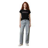 Image 2 : Détail imprimé du t-shirt Replay noir femme coupe féminine — Delvale