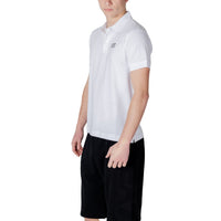 Image 3 : Polo EA7 homme blanc porté, vue de profil montrant la coupe moderne — Delvale