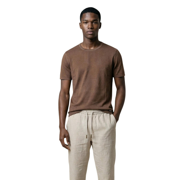 Image 1 : T-shirt homme Gianni Lupo marron col rond manches courtes, vue de face — delvale
