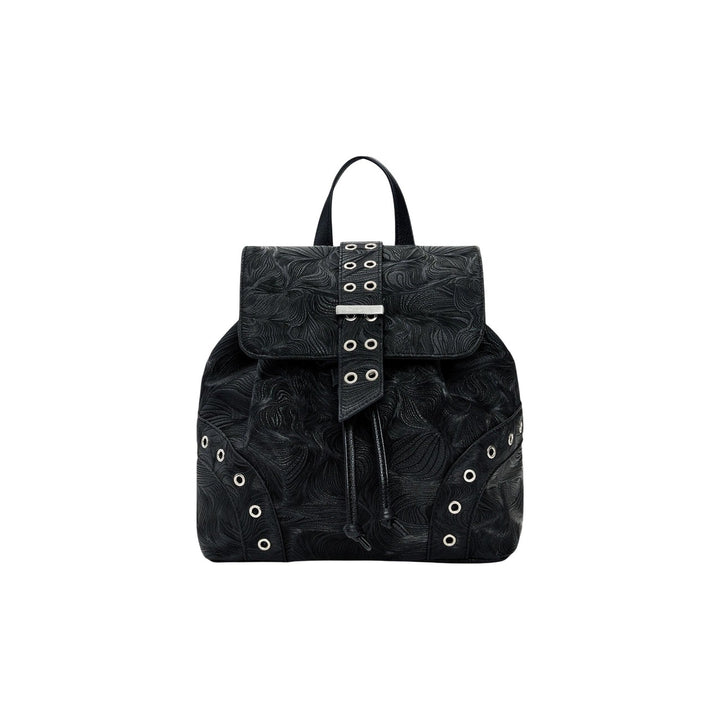 Image 1 : Sac à dos Desigual femme noir avec motif botanique gaufré en relief et œillets argentés — delvale