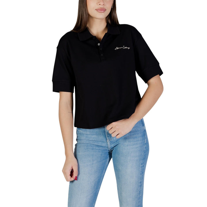 Image 1 : T-shirt noir Armani Exchange femme col polo manches courtes vue de face — delvale