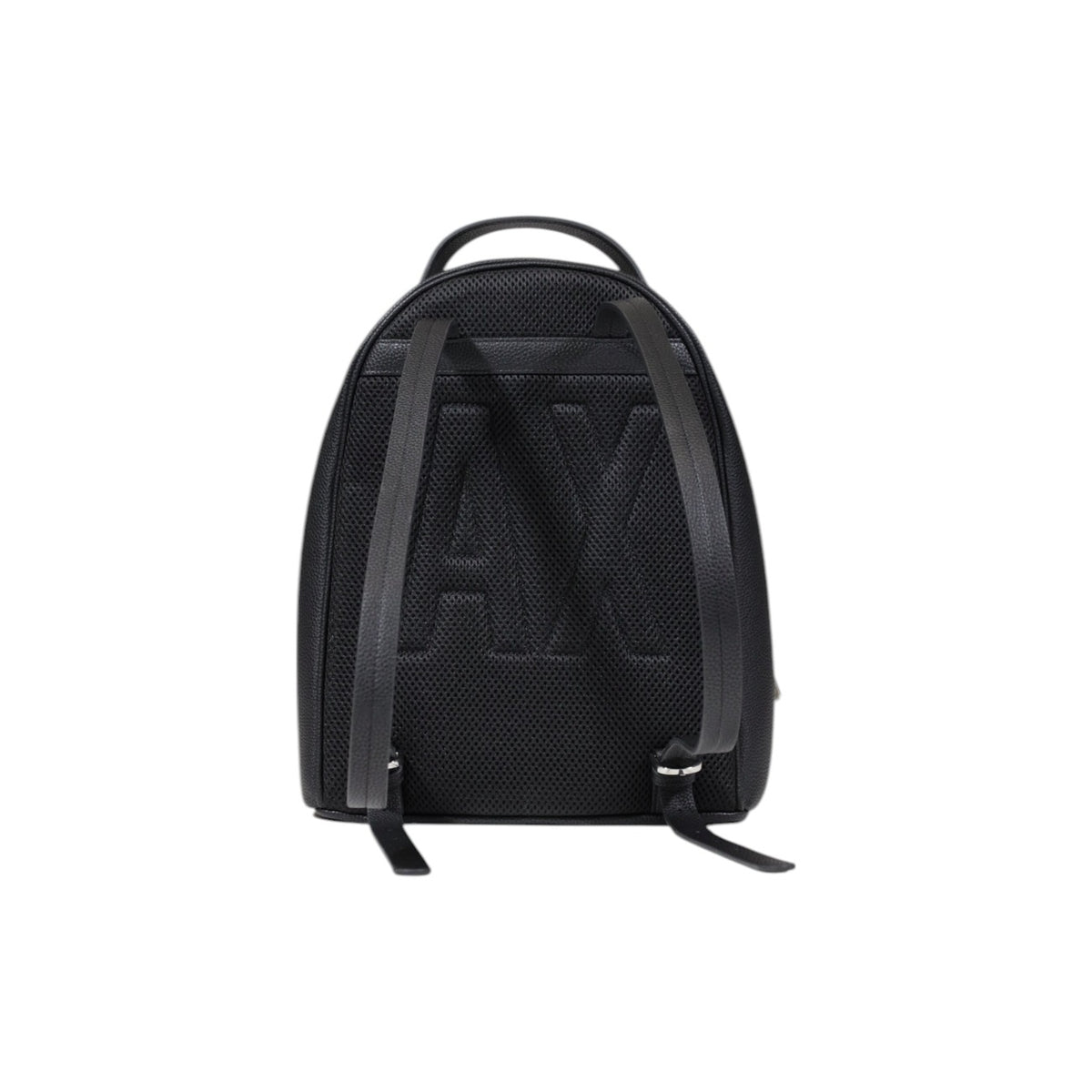 Image 3 : Détail logo A|X Armani Exchange sur la poche frontale du sac à dos noir — Delvale