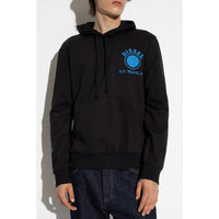 Sweat capuche Diesel homme noir, imprimé circulaire O.T. Brave bleu électrique poitrine droite, inscription manche gauche, vue de face — Delvale