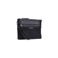 Pochette homme Antony Morato noire – vue de face avec poche zippée, plaque logo et dragonne