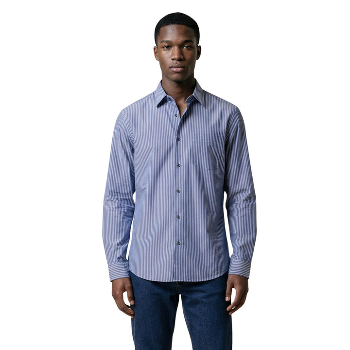 Chemise Armani Exchange homme bleu azur rayures manches longues – vue de face