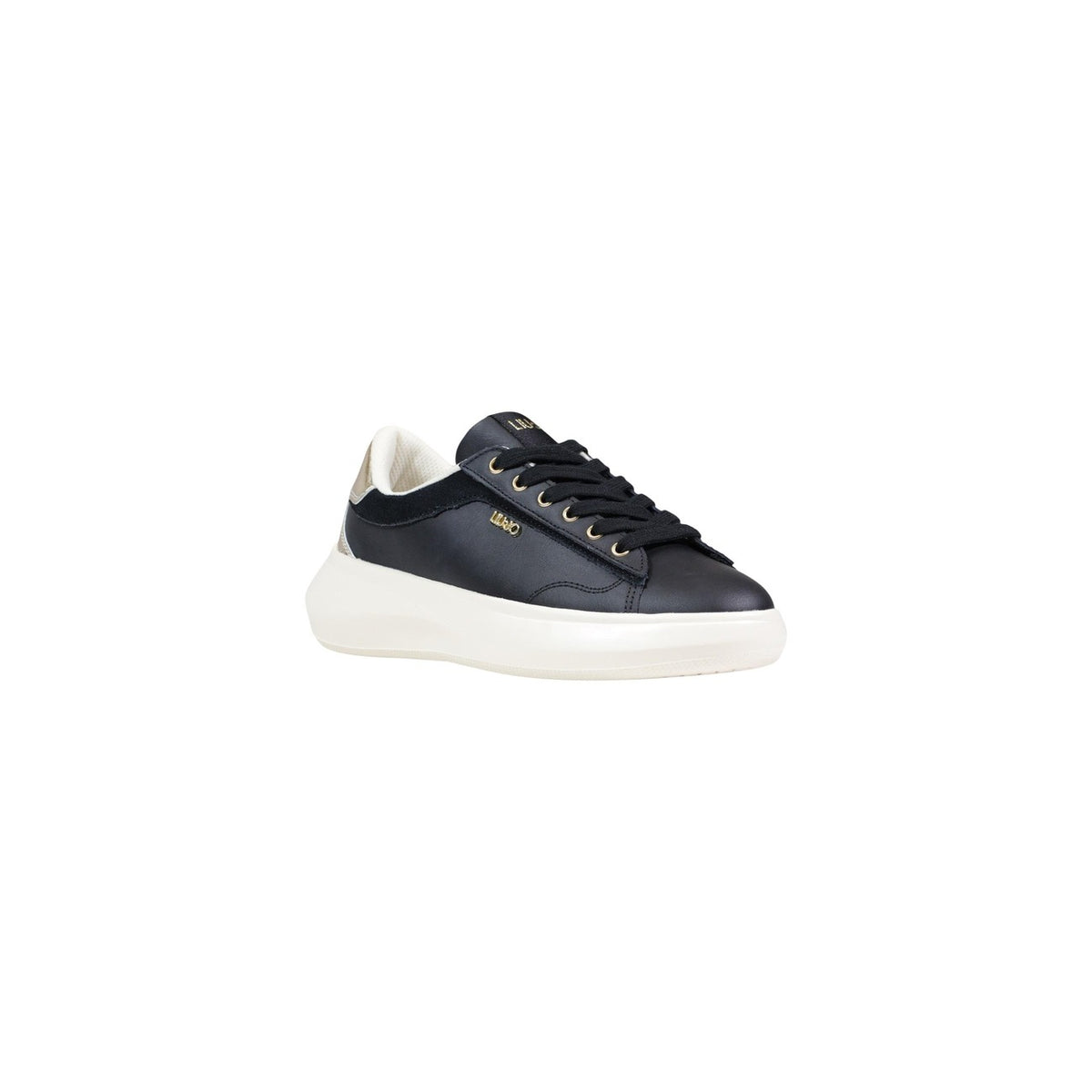 Image 2 : Sneaker Liu Jo femme plateforme noire avec logo doré sur le côté et lacets à œillets or — Delvale