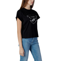 Image 4 : Vue rapprochée du logo Guess et des étoiles strass sur le t-shirt femme noir California — Delvale