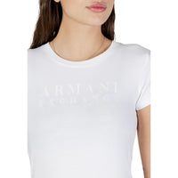 Image 2 : T-shirt blanc Armani Exchange pour femme, détail du motif imprimé sophistiqué — delvale