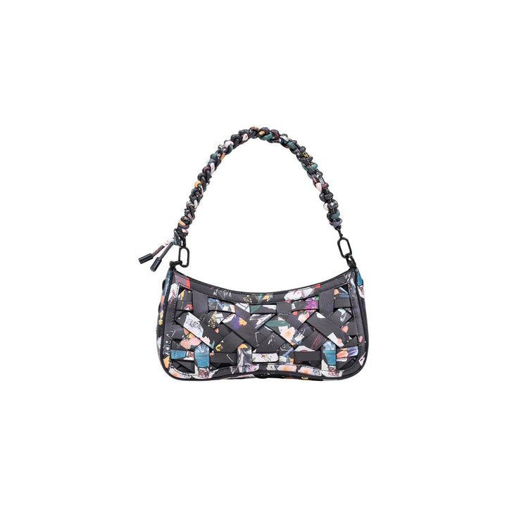 Image 1 : Desigual sac baguette femme noir face tressage géométrique coton imprimé multicolore zip métal — vue face — Delvale