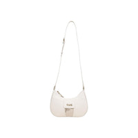 Image 1 : Sac bandoulière Alviero Martini Prima Classe blanc ivoire avec insert motif géo cartographique et logo doré en façade, vue de face sur fond blanc — Delvale