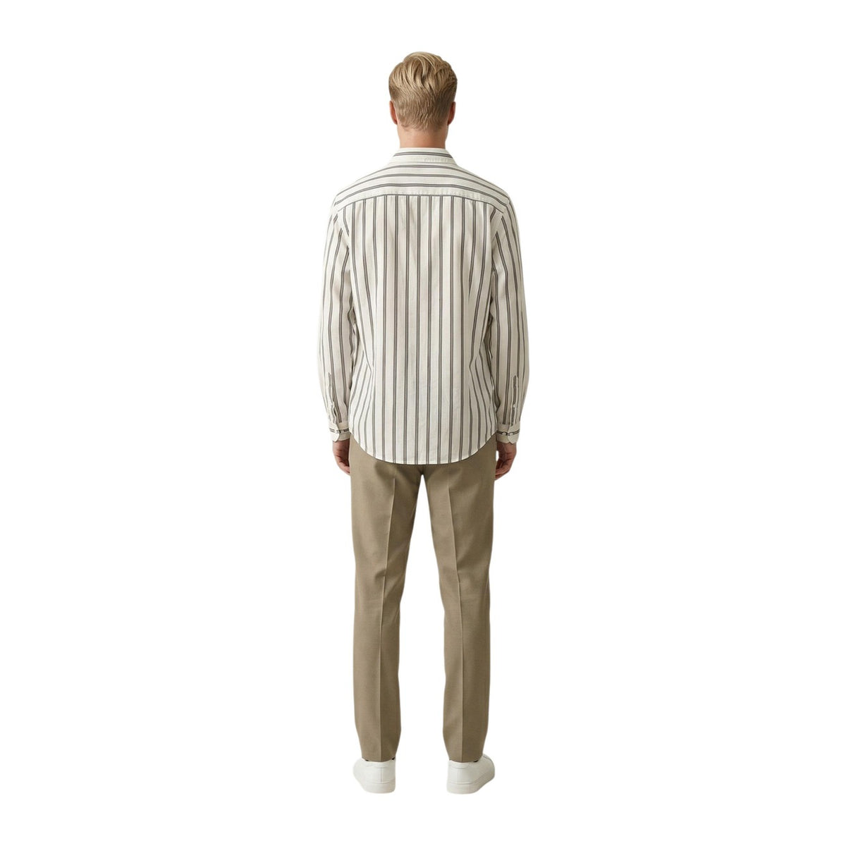 Image 2 : Chemise homme Gianni Lupo blanc rayures col Mao détail tissu coton — delvale