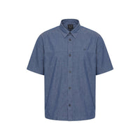 Image 2 : Vue de face de la chemise Armani Exchange homme bleue à manches courtes, fermeture à boutons ton sur ton et poche poitrine — Delvale