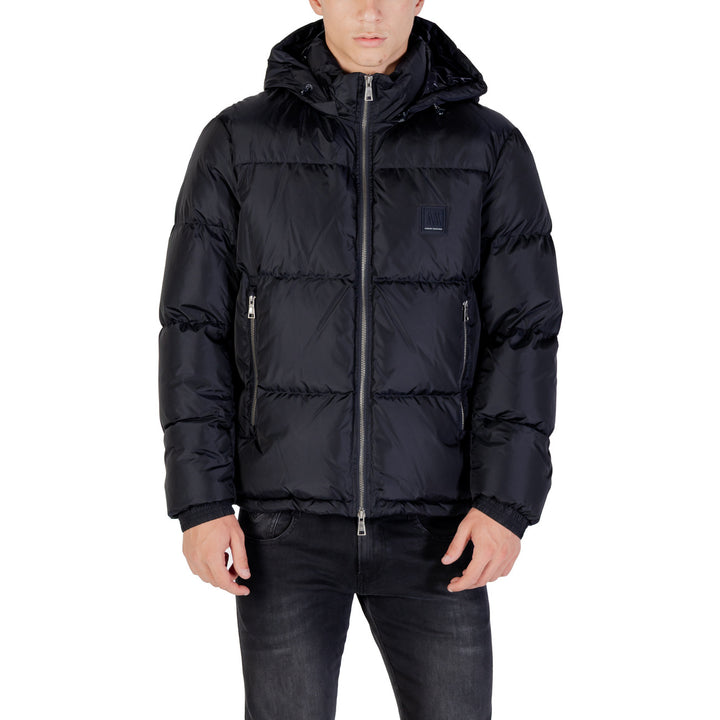 Armani Exchange doudoune homme bleu capuche zippée matelassée vue de face — Delvale