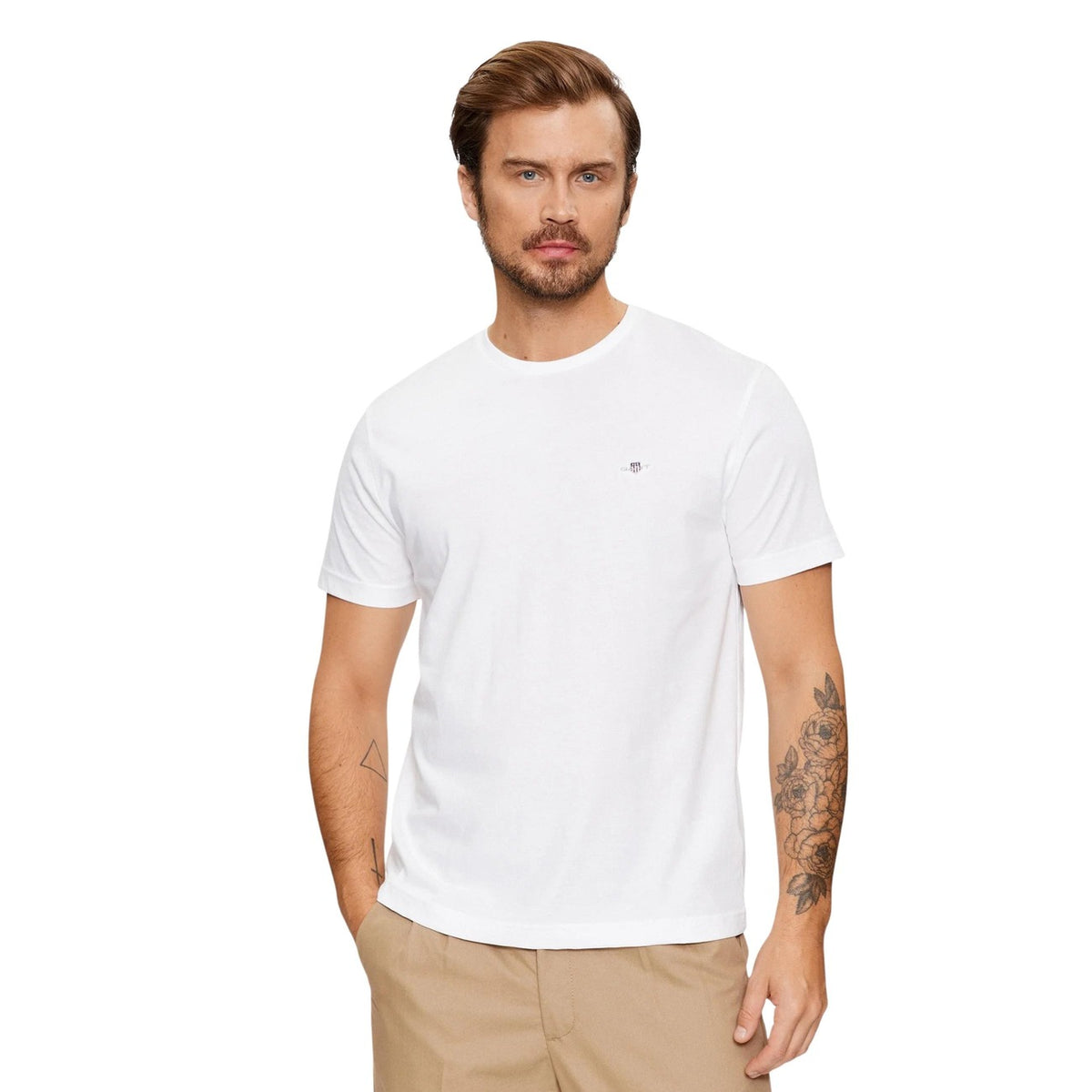 Image 5 : Vue de dos du t-shirt Gant homme manches courtes bleu marine, coupe ajustée et tombé naturel — Delvale