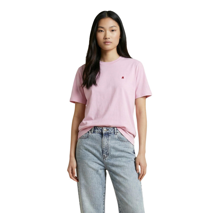 Image 1 : T-shirt femme Replay rose col rond manches courtes coupe ajustée — delvale