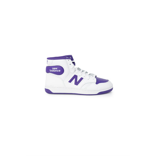 New Balance 480 High femme blanche et violette, basket montante en cuir vue de profil
