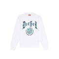Diesel Sweat Col Rond Homme Blanc Imprimé Écusson Gothique Bleu