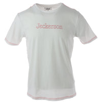 Image 4 : T-shirt Jeckerson homme bleu marine manches courtes, coupe slim, surpiqûres oranges sur fond blanc — Delvale