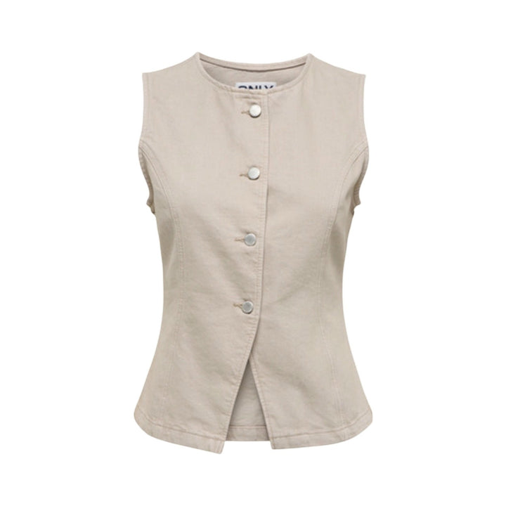 Image 1 : Gilet femme Only beige sans manches en coton avec fermeture boutonnée — delvale