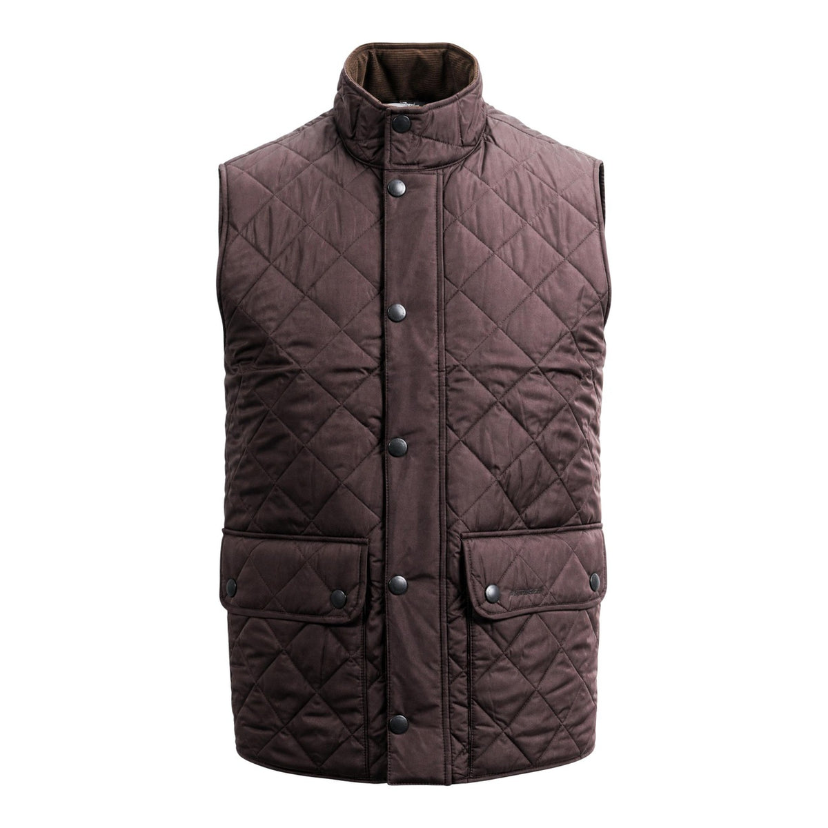 Image 2 : Gilet sans manches Barbour homme marron, détail du col et de la fermeture zip — Delvale